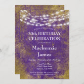 パープル金ゴールドライツバースデーパーティー招待大人 招待状 (正面/裏面)