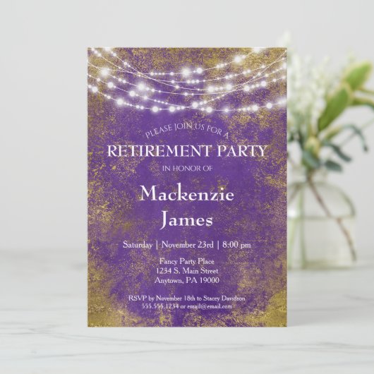 パープル金ゴールドライツリタイアメントパーティの招待状 招待状 (スタンド正面)