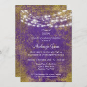 パープル金ゴールドライツ卒業パーティー招待状 招待状 (正面/裏面)