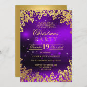 パープル金ゴールドリースクリスマスパーティの招待状 招待状 (正面/裏面)