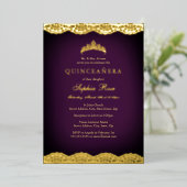 パープル金ゴールドレースティアラキンセアニェラフォイル 箔招待状 (立ち正面)