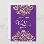 パープル金ゴールドヴィンテージレースエレガントウェディング 招待状 (正面)