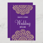 パープル金ゴールドヴィンテージレースエレガントウェディング 招待状 (正面/裏面)