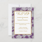 パープル金ゴールドヴィンテージレ結婚ース応答RSVP 招待状 (正面)