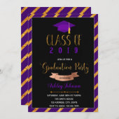 パープル金ゴールド卒業パーティーの招待 招待状 (正面/裏面)