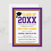 パープル金ゴールド卒業党 インビテーションポストカード (正面/裏面)