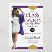 パープル金ゴールド卒業写真招待状 招待状 (正面/裏面)