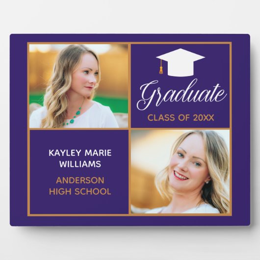 パープル金ゴールド卒業記念の写真 フォトプラーク (正面)
