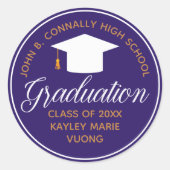 パープル金ゴールド卒業2025カスタムパーティー ラウンドシール (正面)