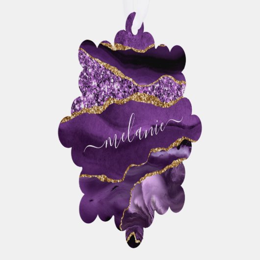 パープル金ゴールド名前をカスタムするクリスマスオーナメントカード オーナメントカード (右)