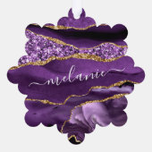 パープル金ゴールド名前をカスタムするクリスマスオーナメントカード オーナメントカード (裏面)