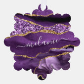 パープル金ゴールド名前をカスタムするクリスマスオーナメントカード オーナメントカード (正面)