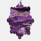 パープル金ゴールド名前をカスタムするクリスマスオーナメントカード オーナメントカード (左)