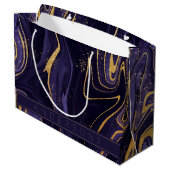 パープル金ゴールド大理石効果名メリークリスマス ラージペーパーバッグ (裏面アングル)