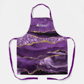 パープル金ゴールド大理石名前をカスタムするエプロンギフト エプロン (正面)