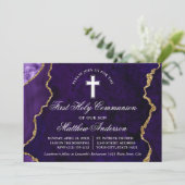 パープル金ゴールド大理石瑪瑙の最初の聖餐式 招待状 (スタンド正面)