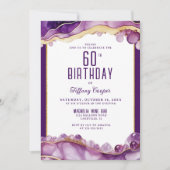 パープル金ゴールド大理石60番目の誕生日招待状 招待状 (正面)