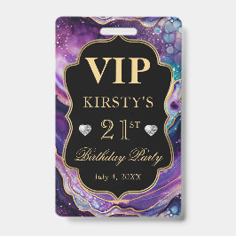 パープル金ゴールド天空グリッターアゲート誕生日VIP バッジ