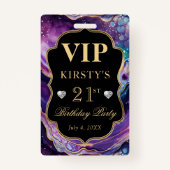 パープル金ゴールド天空グリッターアゲート誕生日VIP バッジ (裏面)