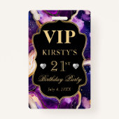 パープル金ゴールド天空グリッターアゲート誕生日VIP バッジ (裏面)