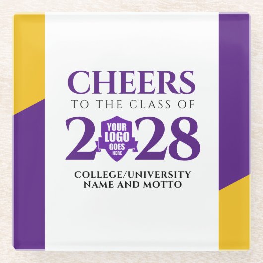 パープル金ゴールド学校大学卒業 ガラスコースター (正面)