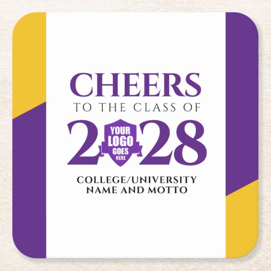 パープル金ゴールド学校大学卒業 スクエアペーパーコースター (正面)