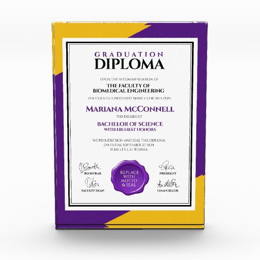 パープル金ゴールド学校大学卒業 フォトブロック (正面)