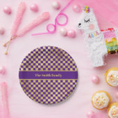 パープル金ゴールド市松模様に紙プレート ペーパープレート (パーティー)