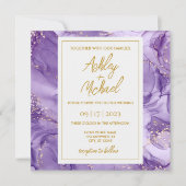 パープル金ゴールド抽象芸術大理石結婚式招待状 招待状 (正面)