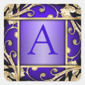 パープル金ゴールド格子モノグラム封筒用シール スクエアシール (正面)