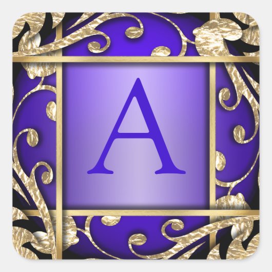 パープル金ゴールド格子モノグラム封筒用シール スクエアシール (正面)