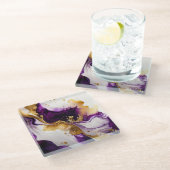 パープル金ゴールド注入 ガラスコースター (アングル)