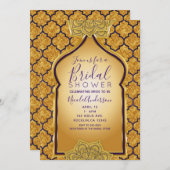 パープル金ゴールド王室のインディアンアラビアブライダルシャワー 招待状 (正面/裏面)