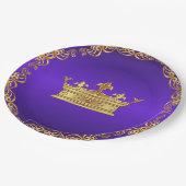 パープル金ゴールド王室のクラウン ペーパープレート (アングル)