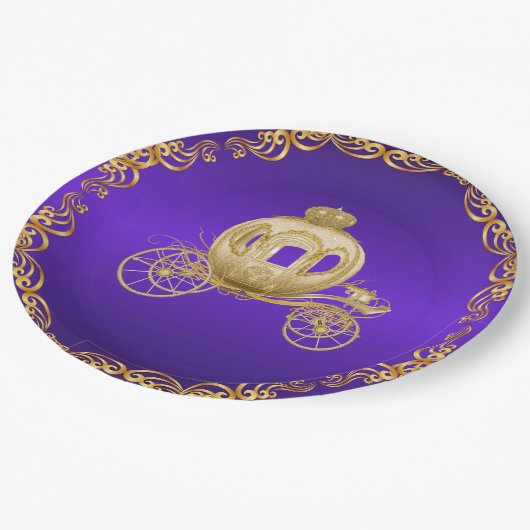 パープル金ゴールド王室のコーチキャリッジ ペーパープレート (アングル)