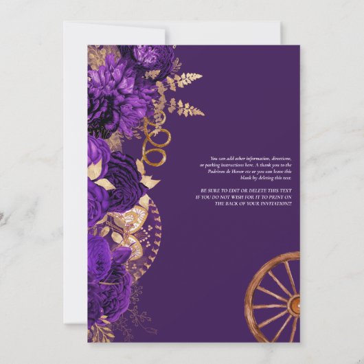 パープル金ゴールド王室のバラカントリーウエスタンキンセアニェラ 招待状 (裏面)