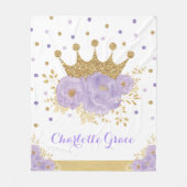 パープル金ゴールド王室のフローラクラウンプリンセス フリースブランケット (正面)