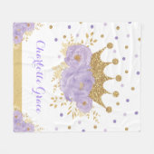 パープル金ゴールド王室のフローラクラウンプリンセス フリースブランケット (正面(横))