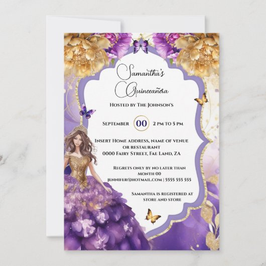 パープル金ゴールド第15回キンセアニラ牡丹バタフライパーティー 招待状 (正面)