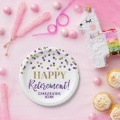 パープル金ゴールド紙吹雪ハッピーリタイアメント ペーパープレート (パーティー)