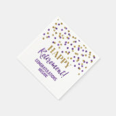 パープル金ゴールド紙吹雪ハッピーリタイア スタンダードカクテルナプキン (角)