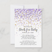 パープル金ゴールド紙吹雪ベビーシャワーベビー用ブック 招待状 (正面)