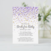 パープル金ゴールド紙吹雪ベビーシャワーベビー用ブック 招待状 (スタンド正面)