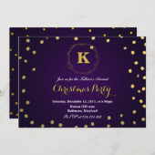 パープル金ゴールド紙吹雪モノグラムクリスマスパーティー 招待状 (正面/裏面)
