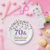 パープル金ゴールド紙吹雪70と素晴らしい誕生日 ペーパープレート (パーティー)