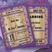 パープル金ゴールド素朴ヴィンテージ結婚チケット 招待状