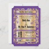 パープル金ゴールド素朴ヴィンテージ結婚チケット 招待状 (正面)