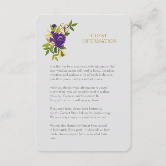 パープル金ゴールド結婚ウォーターカラーのゲストインサート エンクロージャーカード (正面)