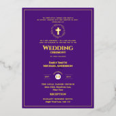 パープル金ゴールド結婚カソリッエレガントクスフォーマルモダンの 箔招待状 (正面)