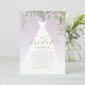 パープル金ゴールド結婚グリーンリーズドレスブライダルシャワー 招待状 (スタンド正面)